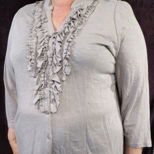 Inc Button Down Ruffles Taupe Gray 3X